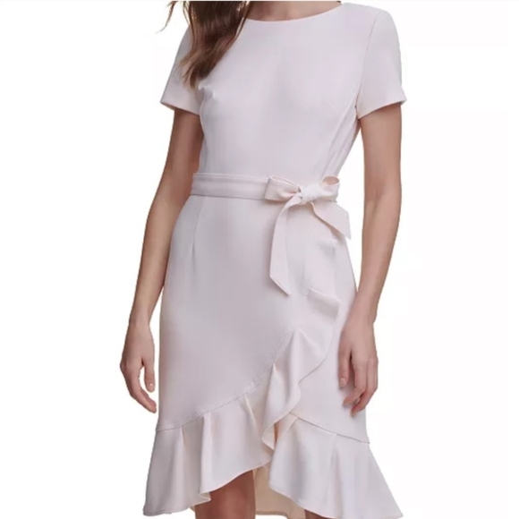 Calvin Klein Cream Ruffle Dress with Tie Size 2 - Picture 2 of 8